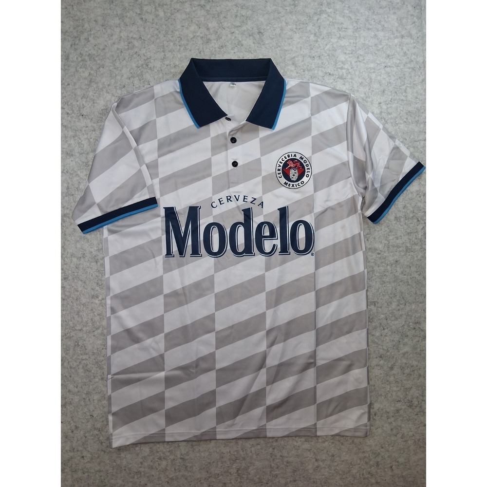 Modelo Beer Soccer Jersey Polo Shirt Men's Large White Mexico Embroidered Logo